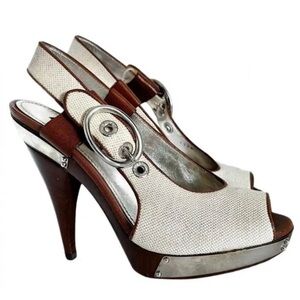 VTG Dolce & Gabbana Women's High Heels Canvas Wooden Platform EU 38.5 size 8.5